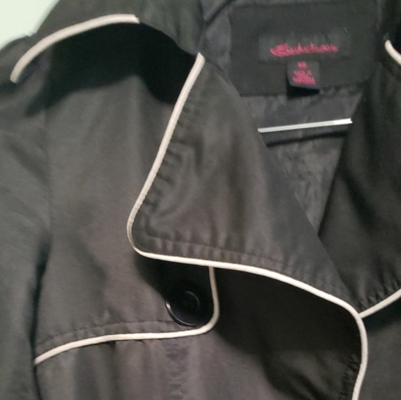 Seductions black trench coat with white trim - Picture 2 of 10